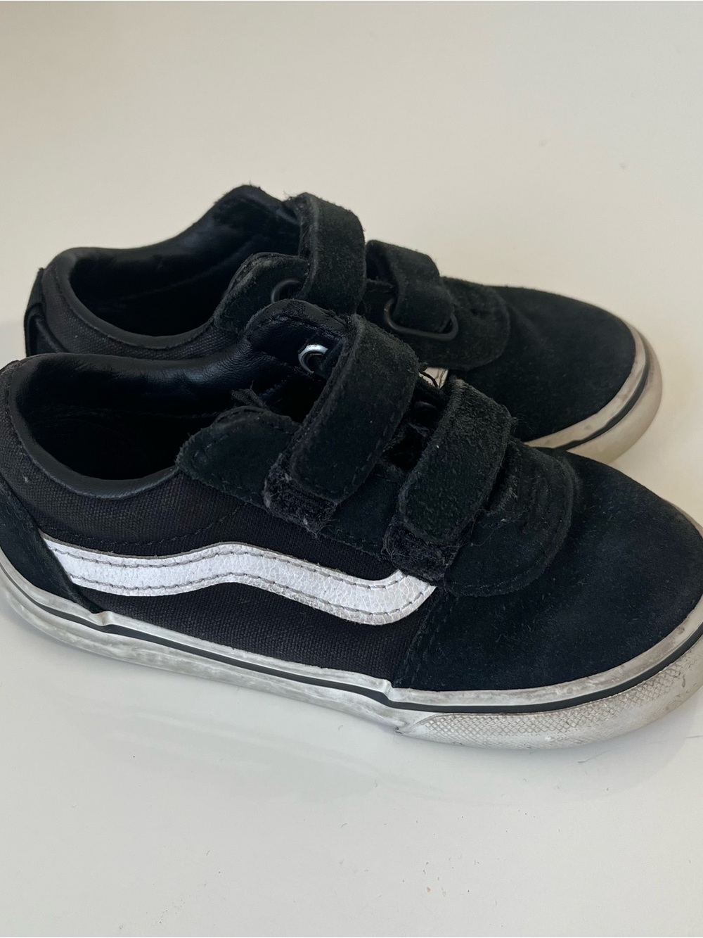 Vans Kids Black and White Velcro Old Skool Sneakers